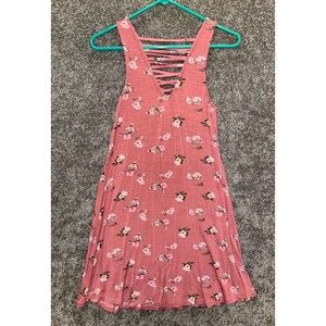 Rue 21 Dress Short Floral Cut Out Neck Pink Juniors Womens XS